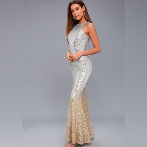 Infinite dreams lulus gold silver ombré sequin prom dress maxi evening ball gown